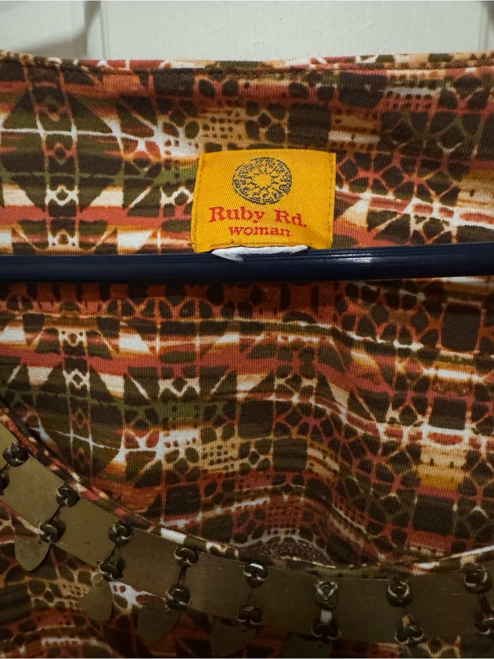 Ruby Rd. Brown & Gold Patterned Scoop Neck Tunic - Picture 2 of 3